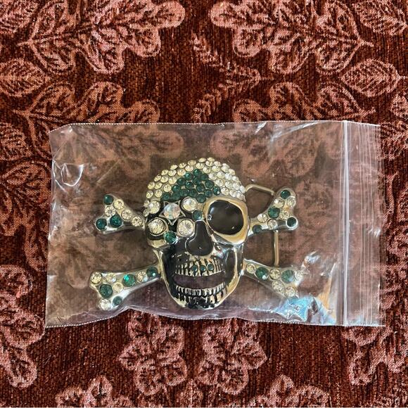 Bling Skull Crossbones Belt Buckle Emerald Green Bling - Picture 7 of 10